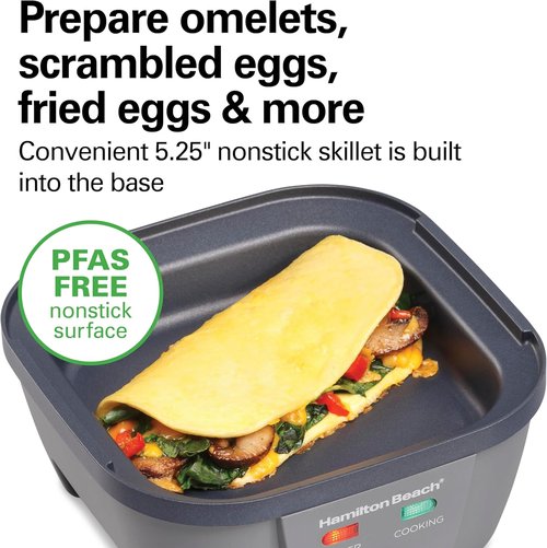 Hamilton Beach 6-in-1 Electric Egg Cooker - Versatile Hard Boiled, Poached & Omelet Maker - Grey