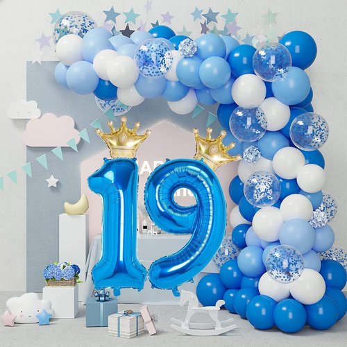 10 Number Balloon Blue 40 inch Big Foil Crown Helium 10th Balloons for 10 Year Old Boy Girl Birthday Party Decorations Wedding Anniversary Events Supplies