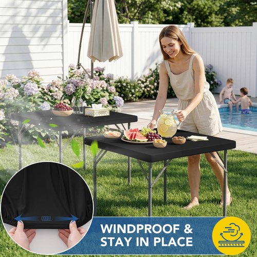 Enjoyidea Fitted Square Tablecloth 36x36 Inch-2 Pack Black Card Elastic Spandex Table Clothes-Small Stretch Folding Table Cover Topper Cap for Kitchen Dining Picnic Patio Outdoor Party Tables
