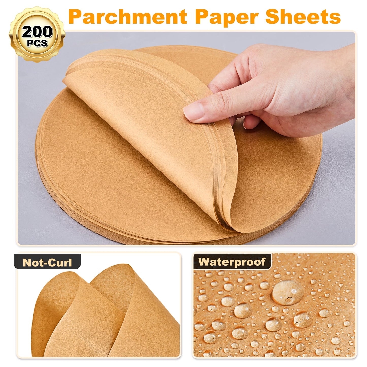 SMARTAKE 200 Pcs Unbleached Parchment Paper Baking Sheets Round, 9 Inches Non-Stick Precut Baking Parchment, for Baking Grilling Air Fryer Steaming Bread Cup Cake Cookie and More