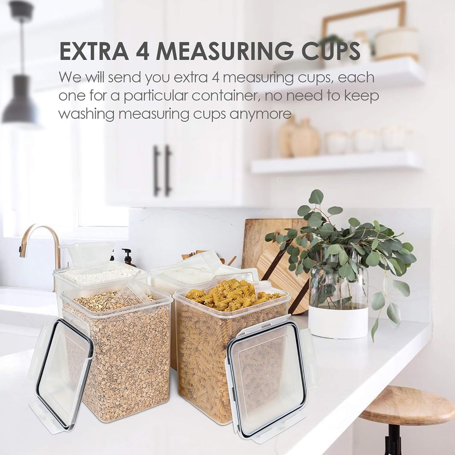 Vtopmart Airtight Food Storage Containers - 5.2L BPA-Free Plastic Canisters with Lids, 4 Measuring Cups & Labels | Black