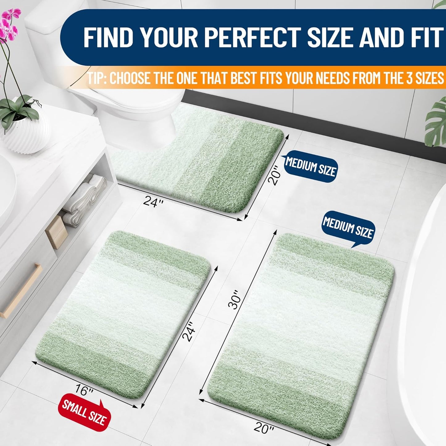 OLANLY Bathroom Rugs - Extra Soft Microfiber Mat with Rubber Backing | Quick Dry, Machine Washable, 24x16, Sage Green