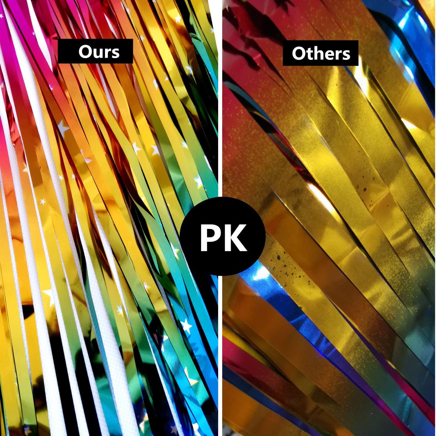 Rainbow Tinsel Foil Fringe Curtains - 2 Pack Metallic Streamers for Party Decor | 3.3x6.6ft Backdrop