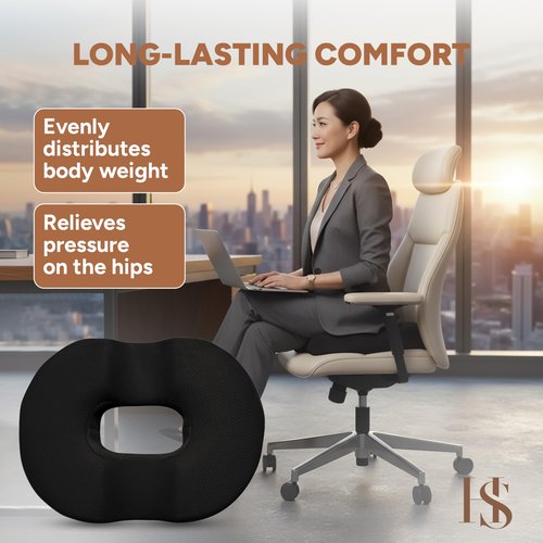 HUGSNUG Donut Pillow Seat Cushion with Washable Cover – Tailbone Pain Relief Cushion for Postpartum – Anti-Slip Sciatica Pain Relief Pillow – Lumbar Support Pillow for Office Chair, Car & Home