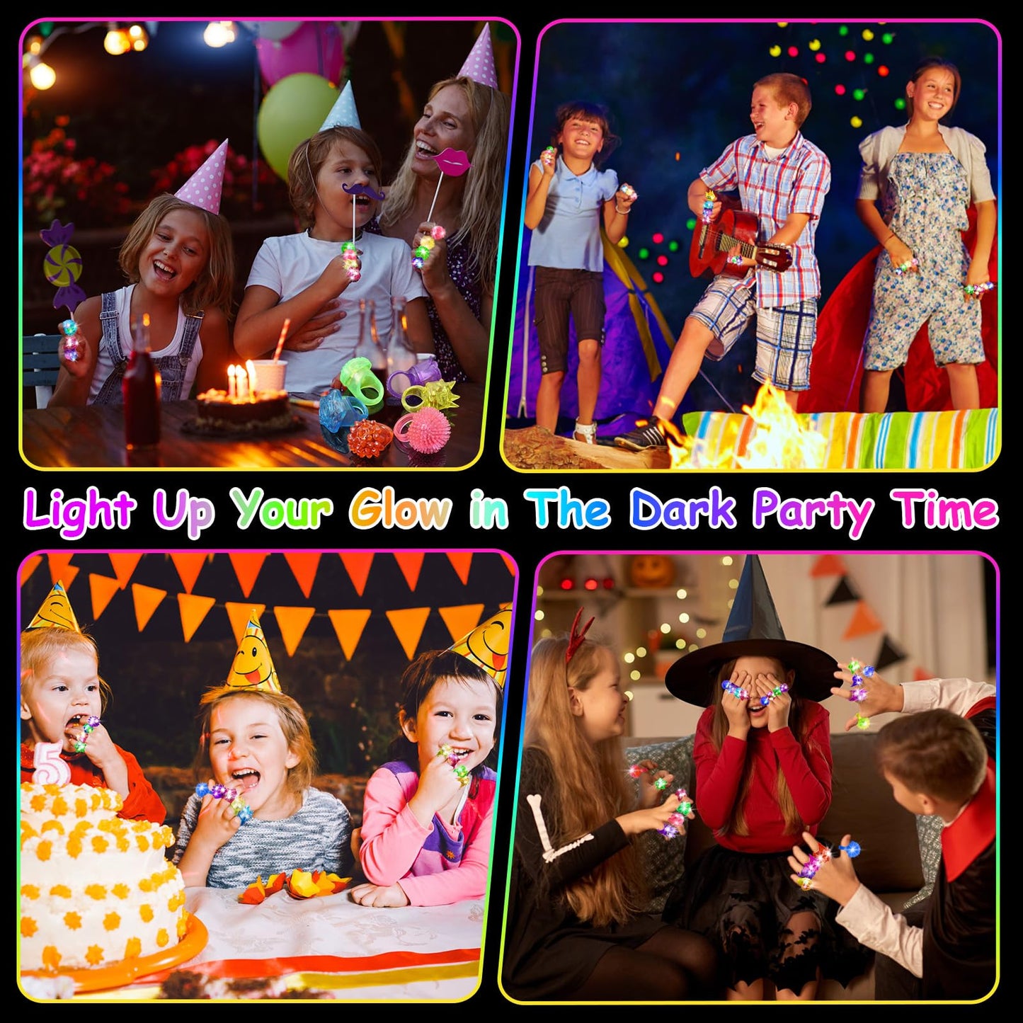 OLUPP Party Favors 100 Pcs Light Up Rings, Glow In The Dark Party Supplies, 6 Style Flashing Glow In The Dark Rings for Adults & Kids, LED Ring for Birthday, Concert, Raves, Halloween, Christmas