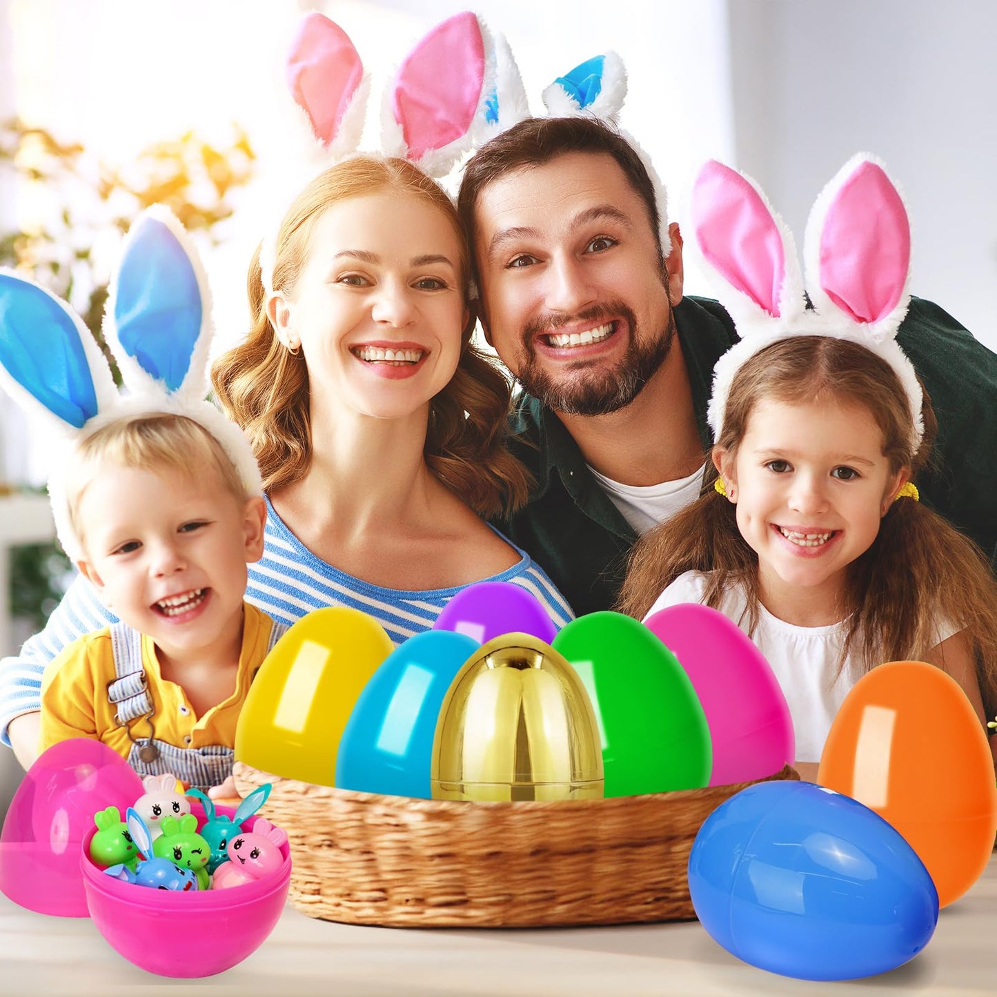 MGparty 12 Pcs 6 Inch Easter Eggs Fillable, Large Easter Eggs with Golden Eggs, Jumbo Plastic Empty Eggs Bulk for Easter Egg Hunt, Basket Stuffers, Party Favors, Classroom Prizes and Decorations