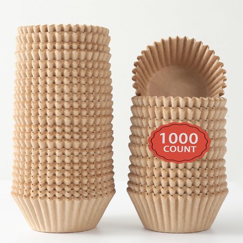 CHENZEM 1000 Count Brown Paper Cupcake Liners, Standard Cupcake Liners for Baking, Natural, Food-grade Cupcake Wrapper, Greaseproof Parchment Muffin Liners (Brown, 2 Inch)