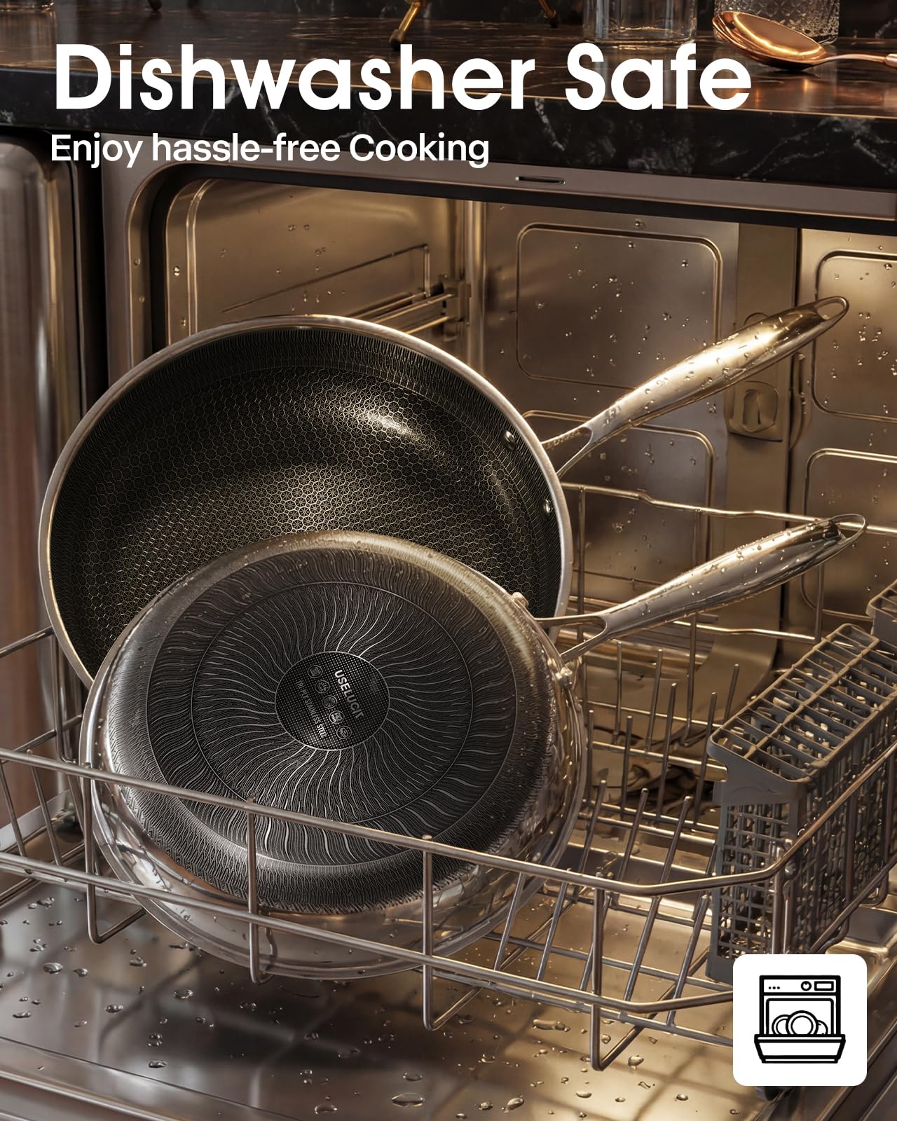 USELUCK Nonstick Frying Pans with Lid, 12-Inch Non Stick Skillet with Honeycomb Surface,Dishwasher-Friendly,Oven-Safe,Induction Compatible,PFAS-Free,Non-Toxic,Compatible with All Cooktops.