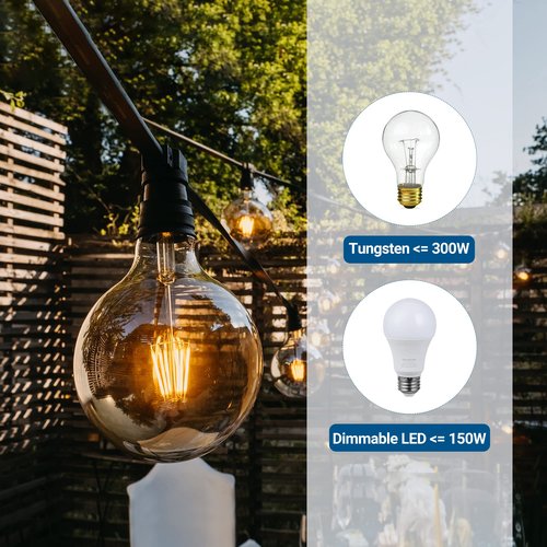 DEWENWILS Outdoor Dimmer for String Lights, Remote Dimmer Switch, Weatherproof Dimmer Plug, 100FT Range, Compatible with Dimmable LED/Tungsten Bulbs