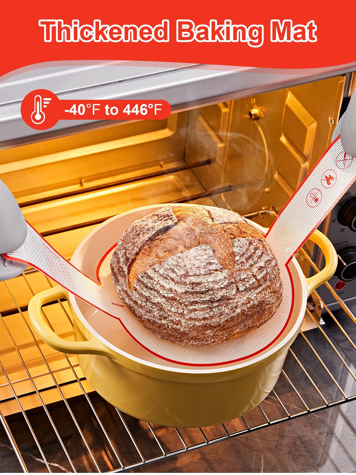 SMARTAKE 1-Pack Silicone Bread Sling for Dutch Oven, Reusable Bread Baking Mat with Long Handle, Include Spatula, Non-Stick Easy Cleaning Bread Baking Sheet Liner for Transferable Dough Pastry (Red)