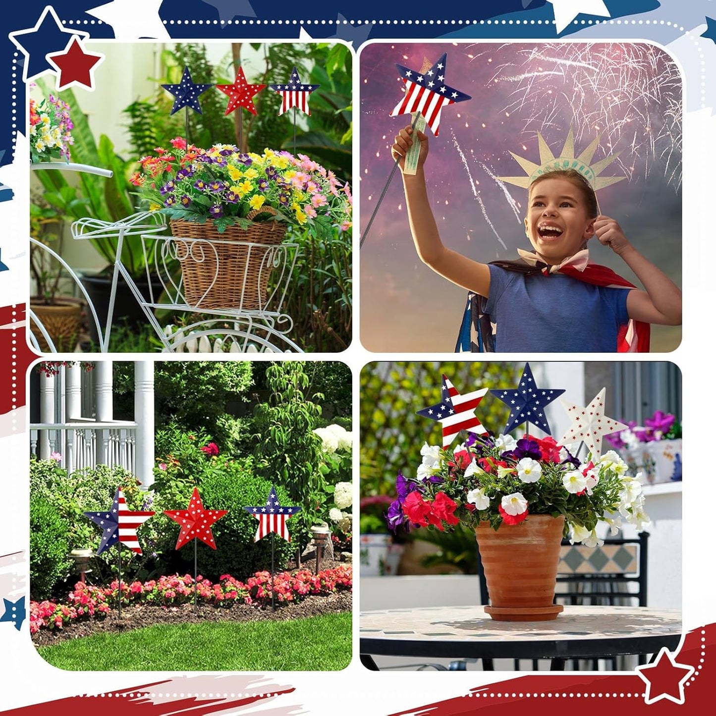 Pickmesh 12" Patriotic Metal Yard Sign - 6 Pcs Red, White & Blue Garden Stakes for 4th of July Decor