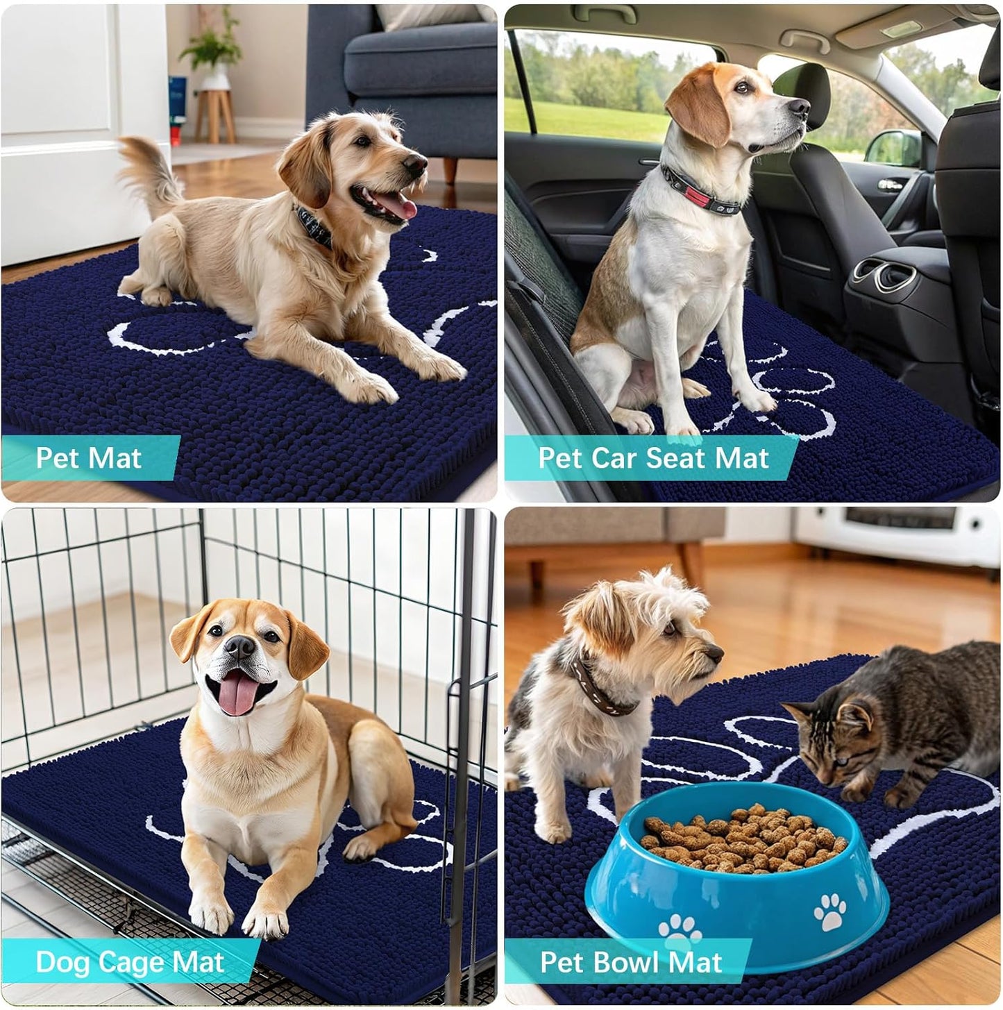 OLANLY Dog Door Mat - Absorbent Non-Slip Mud Mat for Muddy Paws | 36x24 Navy Blue Chenille Design