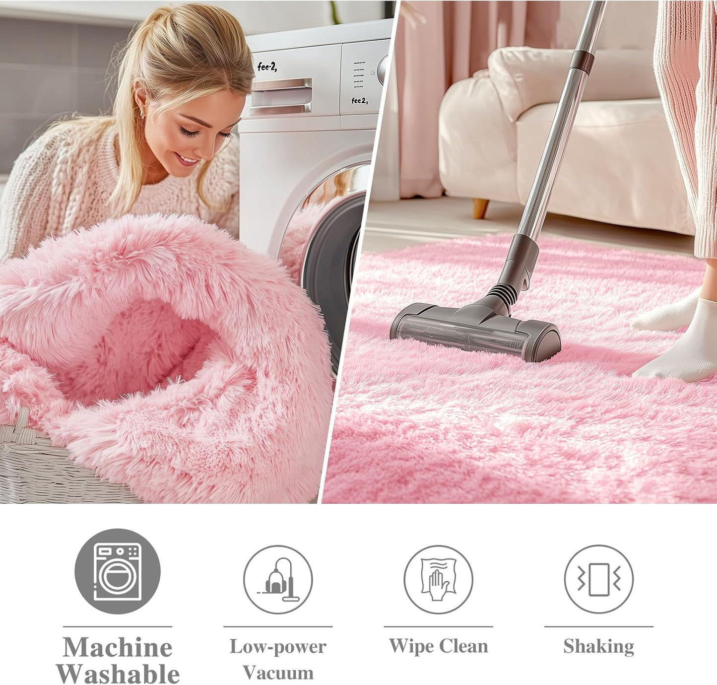 OLANLY Pink Round Rug - Soft & Fluffy Shaggy Carpet, 4 ft Circle Area Rug for Bedroom & Living Room