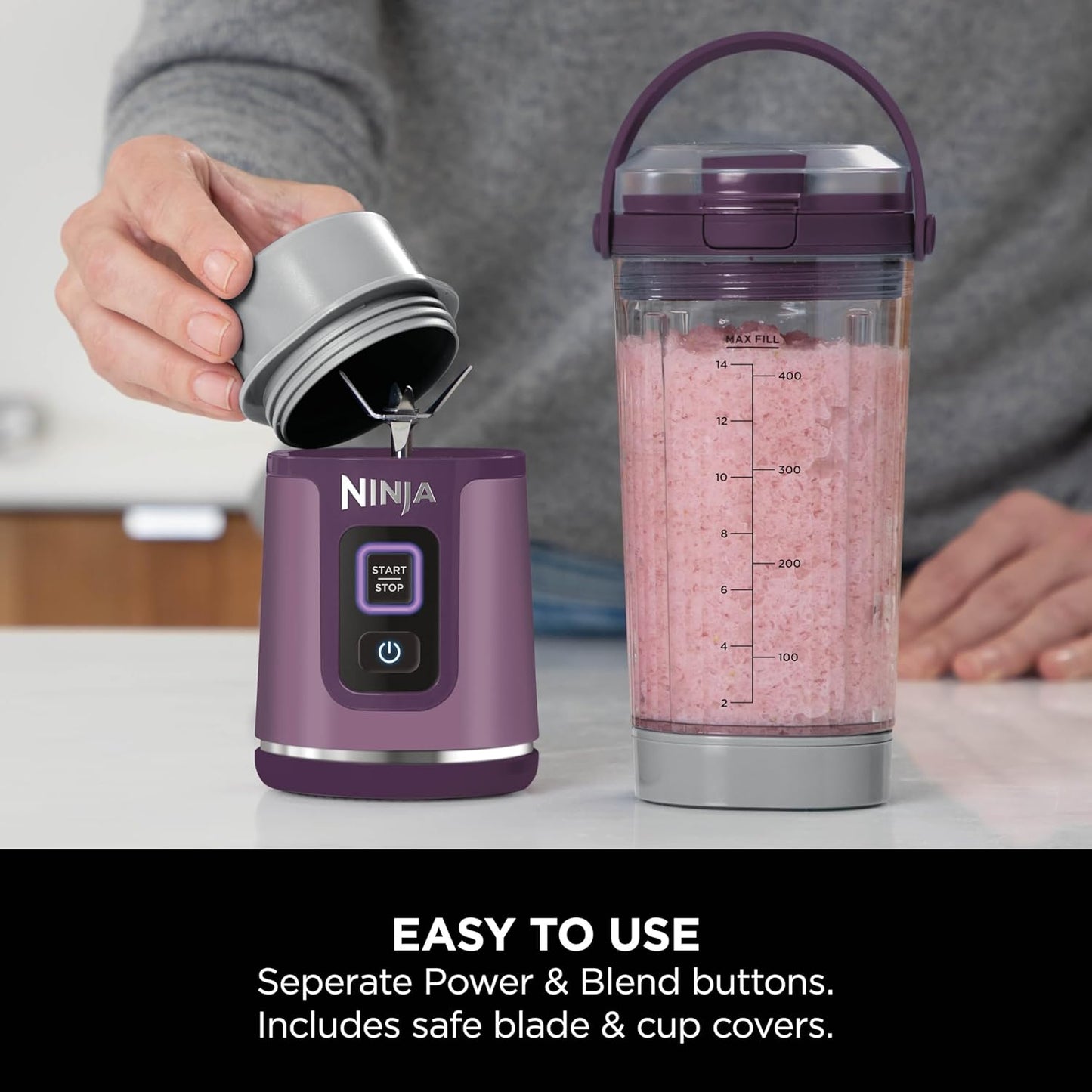 Ninja BC151PR Blast Portable Blender - Cordless 18oz Personal Blender for Smoothies & Shakes | BPA-Free, USB-C Rechargeable, Leakproof Lid