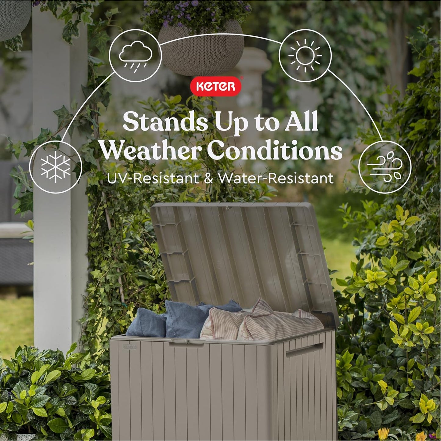 Keter City 30 Gallon Resin Outdoor Storage Box - Versatile Patio Furniture & Garden Organizer | Beige