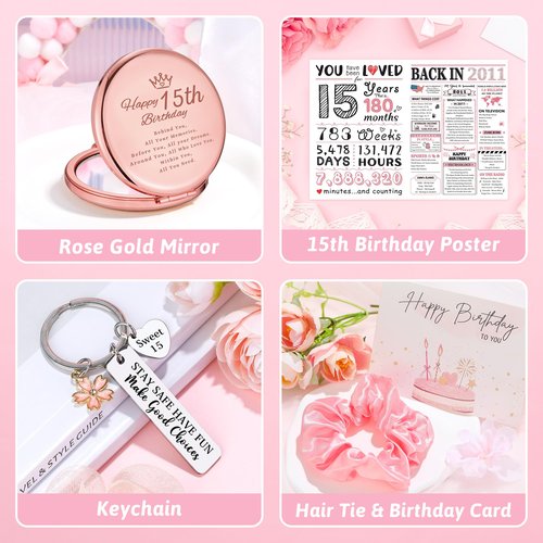 15 Year Old Girl Birthday Gifts for 15 Years Old Girl Gift Trendy Stuff Happy 15th Birthday Gifts for Girls Cool 15 Year Olds Gift Ideas Sweet 10th Decoration Present Set with Tumbler Socks Makeup Bag
