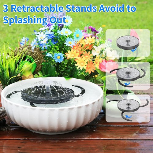 AISITIN Solar Fountain - 3.5W Upgraded Kit with 3 Nozzles & Fixed Brackets for Bird Bath, Garden & Pond