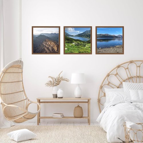 JCJMY 12x12 Inch Picture Frame - Versatile Horizontal & Vertical Wall Hanging | Shatter-Resistant Plexiglass, Brown