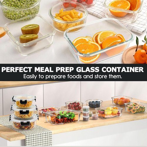 AMALEKO Glass Food Storage Containers Set - 42pcs Leak-Proof Meal Prep Containers with Snap Locking Lids | BPA-Free, Black