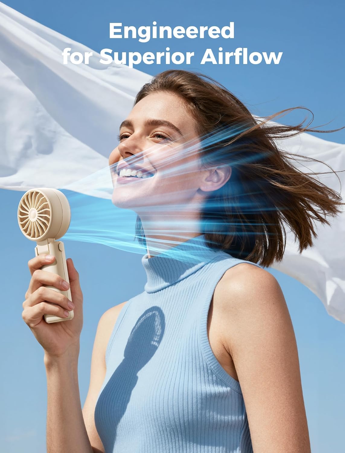 Aecooly Portable Handheld Fan - 20H Max Cooling Time | 5 Speed Settings | USB Rechargeable - Beige