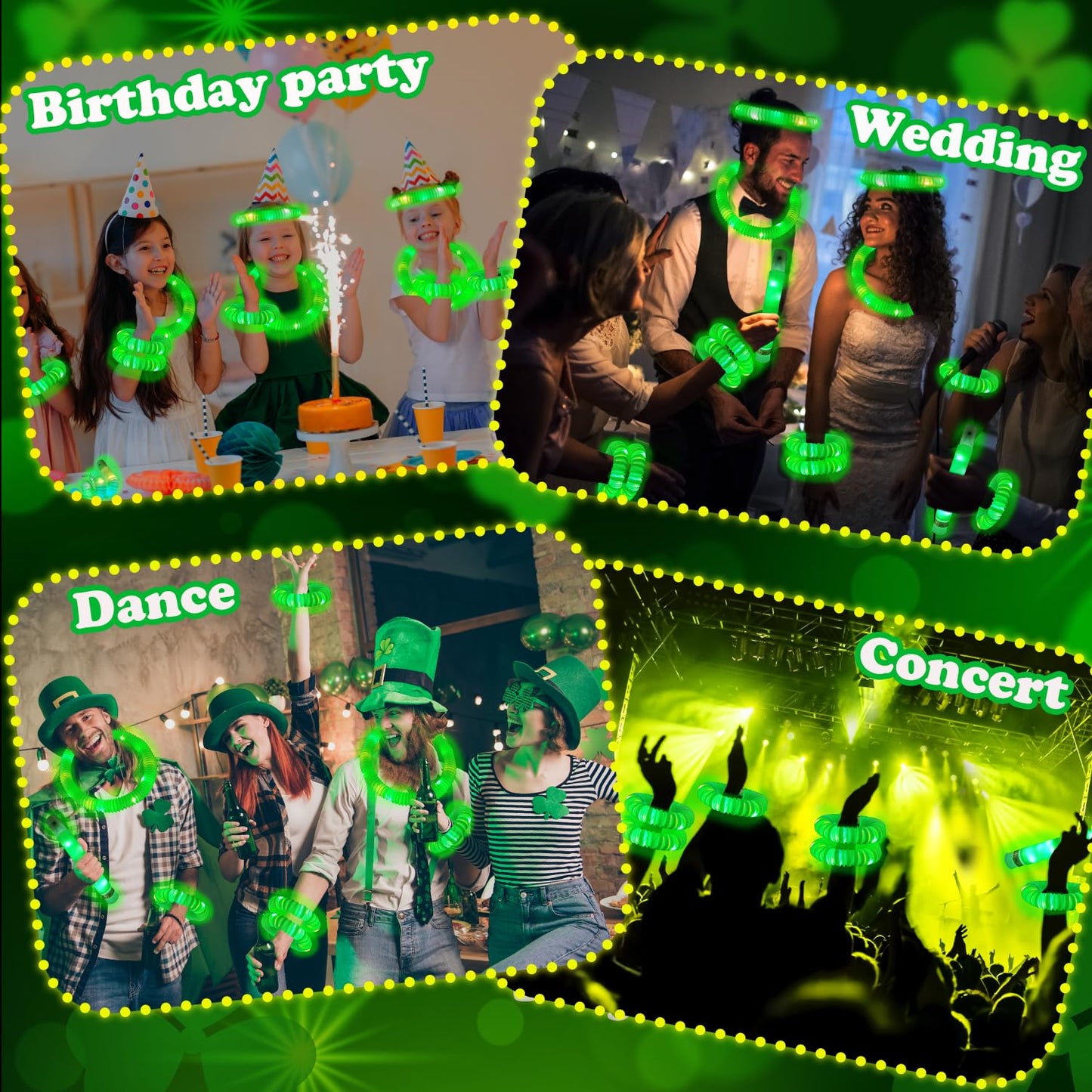 Green Glow Sticks Party Favors for Kids 24 PCS,Glow Necklaces Bracelets Accessories Decor for Toddlers Graduation Party,Kindergarten Preschool End of School Year Goodie Bag Stuffers Classroom Prizes
