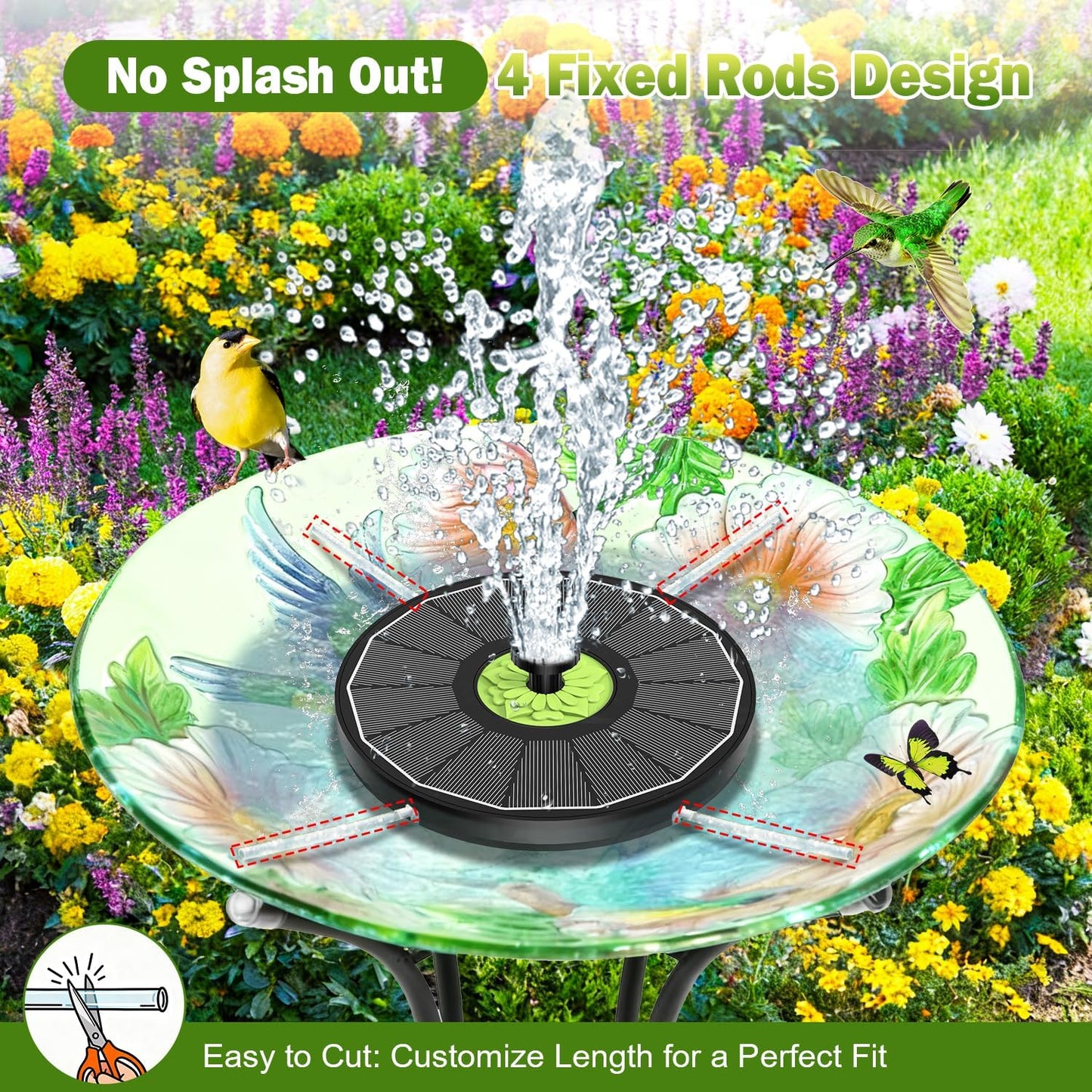SZMP Solar Fountain - Upgraded 3.5W Full Glass Panel Pump with 7 Nozzles for Bird Bath & Garden Decor - Black