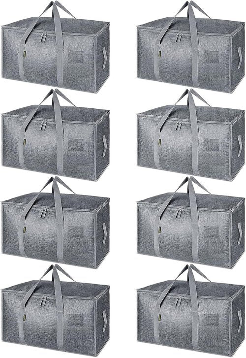 BALEINE Heavy-Duty Moving Bags - 8-Pack Oversized Storage Totes with Reinforced Handles | Winter Grey
