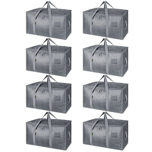 BALEINE 8-Pack Oversized Moving Bags with Reinforced Handles, Heavy-Duty Storage Tote for Clothes, Moving Supplies (Winter Grey, 8-Pack)