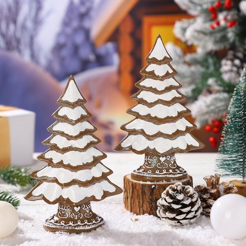 Geelin Christmas Gingerbread Figurines Set - Festive Tabletop Decorations | 7.09" x 3.94" x 2.36" (Snow Frosting)