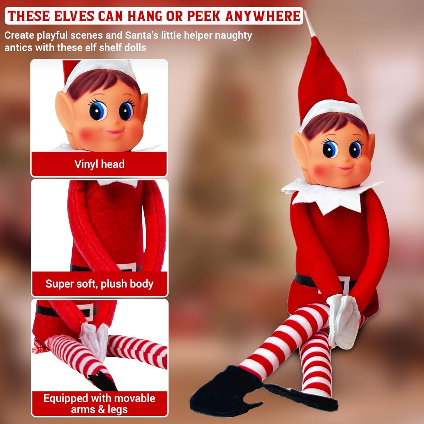 Naughty Elf Couple | 12-Inch Christmas Elf Figures - Soft Bodies & Vinyl Faces for Holiday Decor