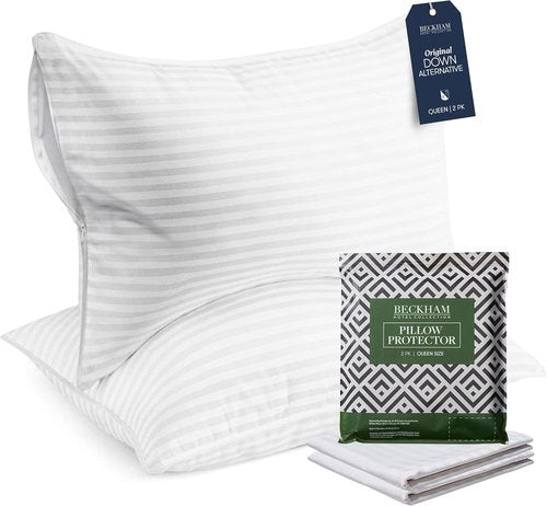 Beckham Hotel Collection Queen Size Pillows - Soft, Hypoallergenic Set of 2 with Protectors