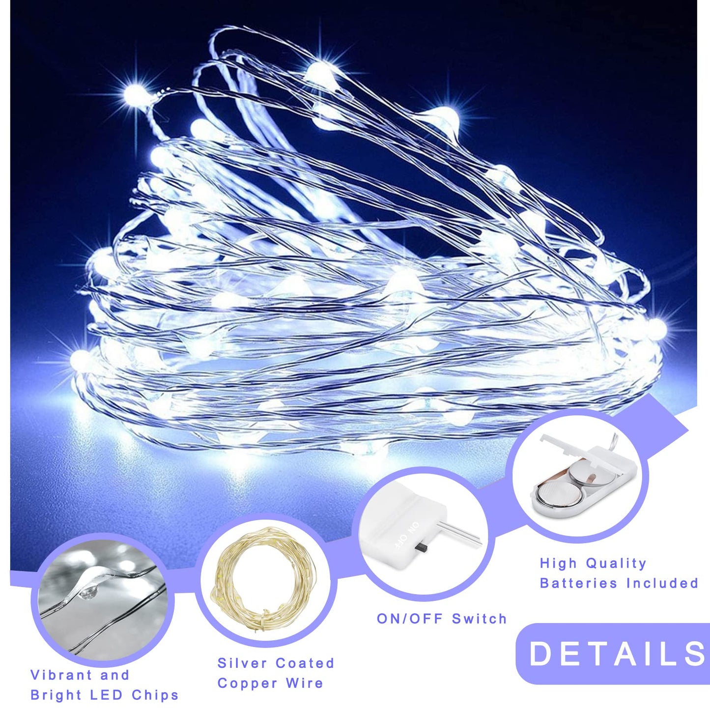 Ostwiki Cool White Fairy Lights Battery Operated String Lights 6 Pack Mini Lights, 20 LED 7ft Twinkle Firefly Starry Lights for DIY Craft Mason Jar Bedroom Wedding Party Table Christmas Decoration