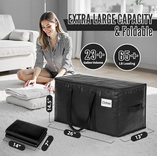 BAGAIL Heavy Duty Moving Bags - Extra Large Storage Totes with Strong Handles | 8 Pack in Black