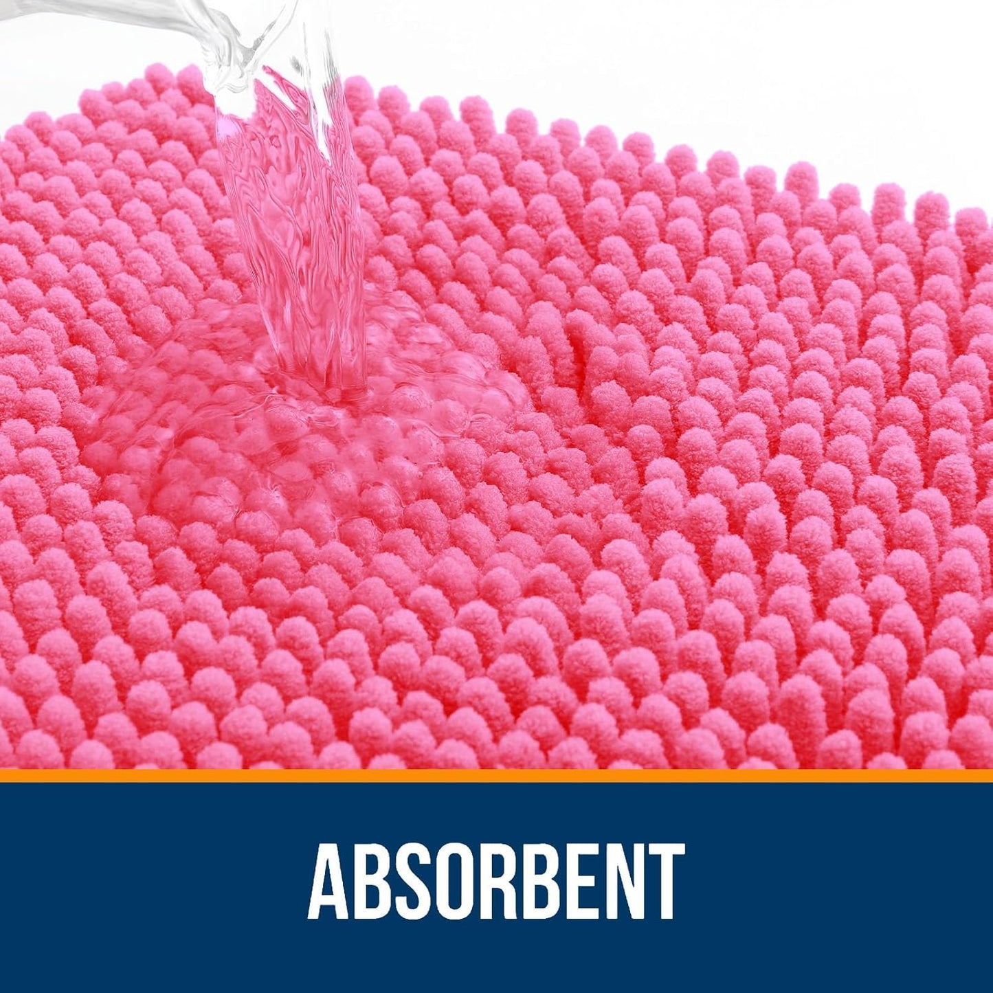 OLANLY Large Bath Rugs - Extra Soft Chenille, Quick Dry & Absorbent | 50x30, Hot Pink