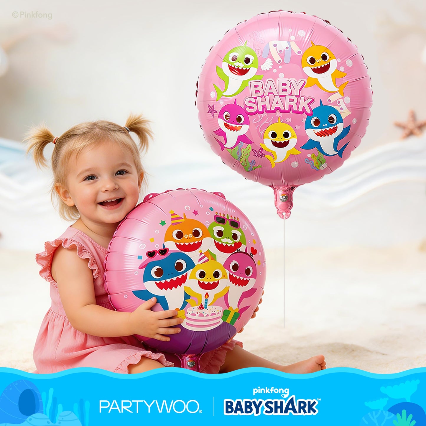 PartyWoo Baby Shark Pink Foil Number 3 Balloon 5pcs 40 18 Inch Pink Round Star Mylar Helium Birthday Balloons for Boys and Girls Baby Shark Under the Sea Ocean Kids Third Birthday Party Decorations