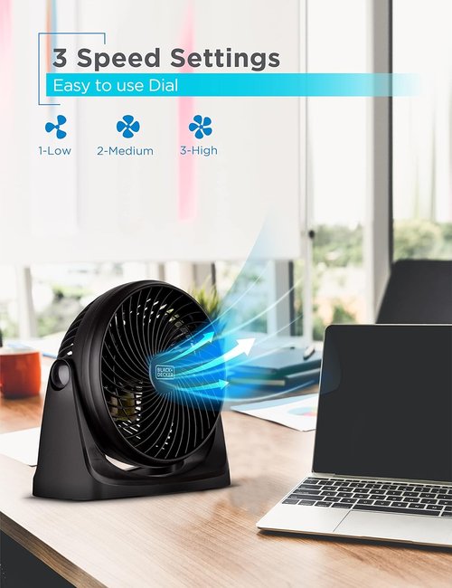 BLACK+DECKER 7-Inch Portable Turbo Fan - 3-Speed Desktop Cooling with 90° Tilt Angle, Black
