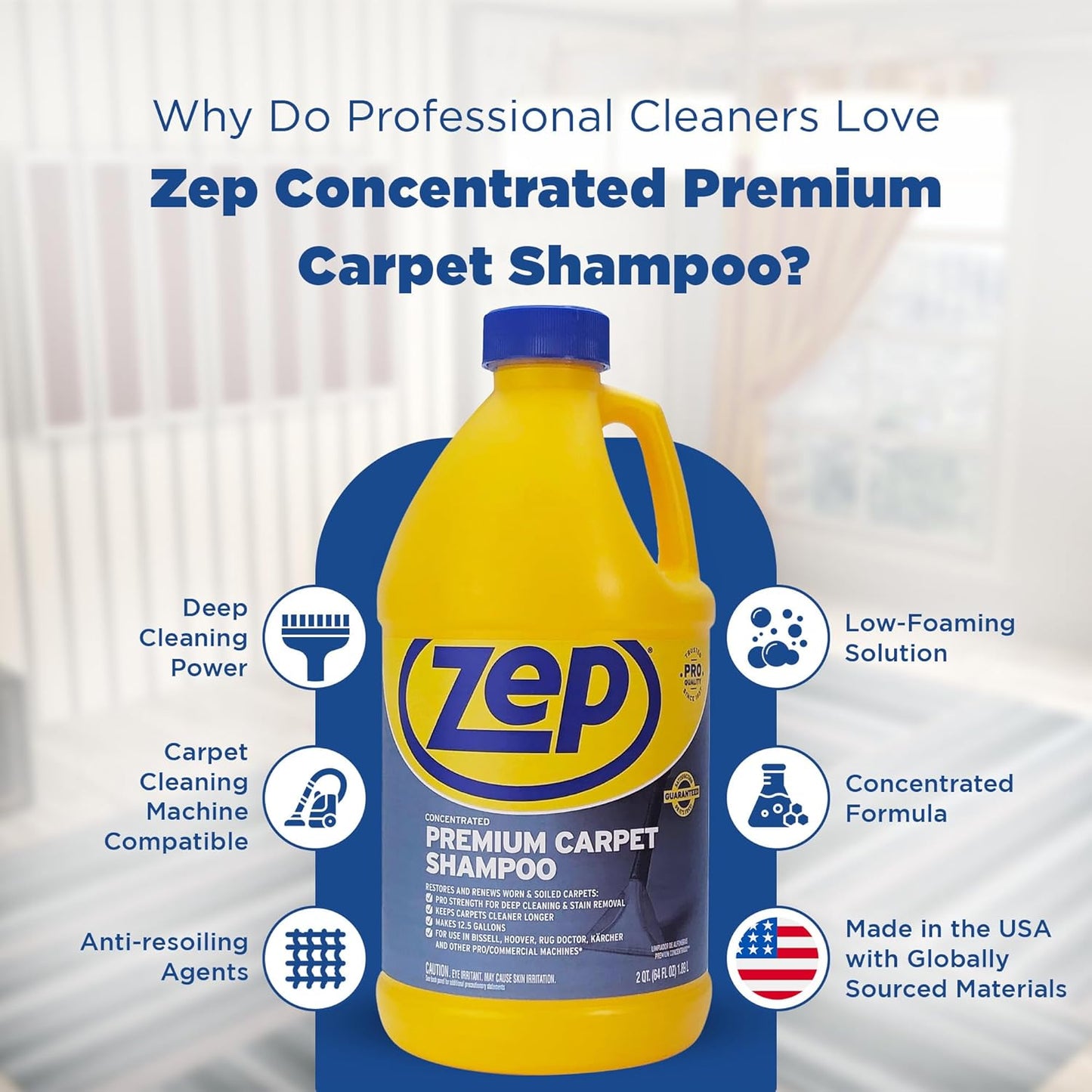 Zep Shampoo - Premium Carpet Cleaner - 64 Oz Bottle for Deep Cleaning and Stain Removal