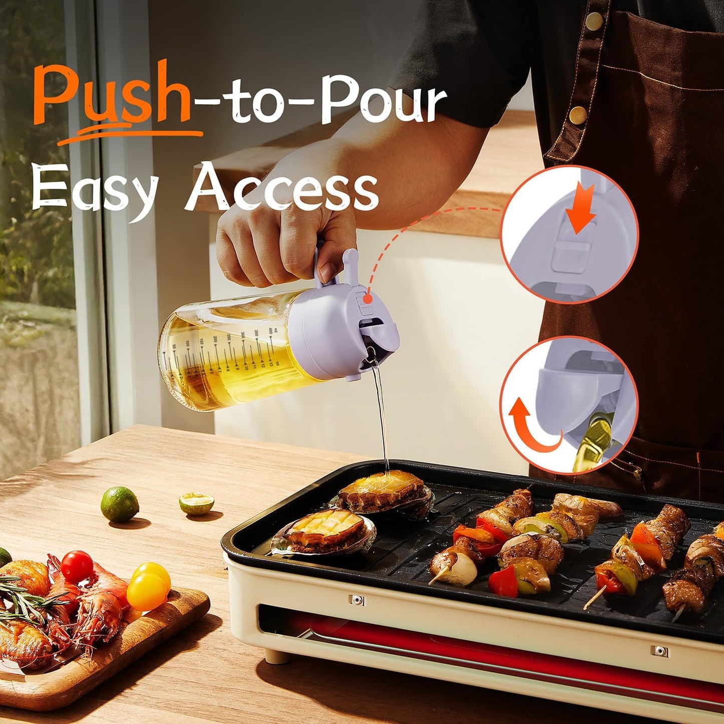 TrendPlain 16oz Glass Olive Oil Sprayer - 2-in-1 Dispenser for Cooking, Air Fryer & BBQ - Periwinkle