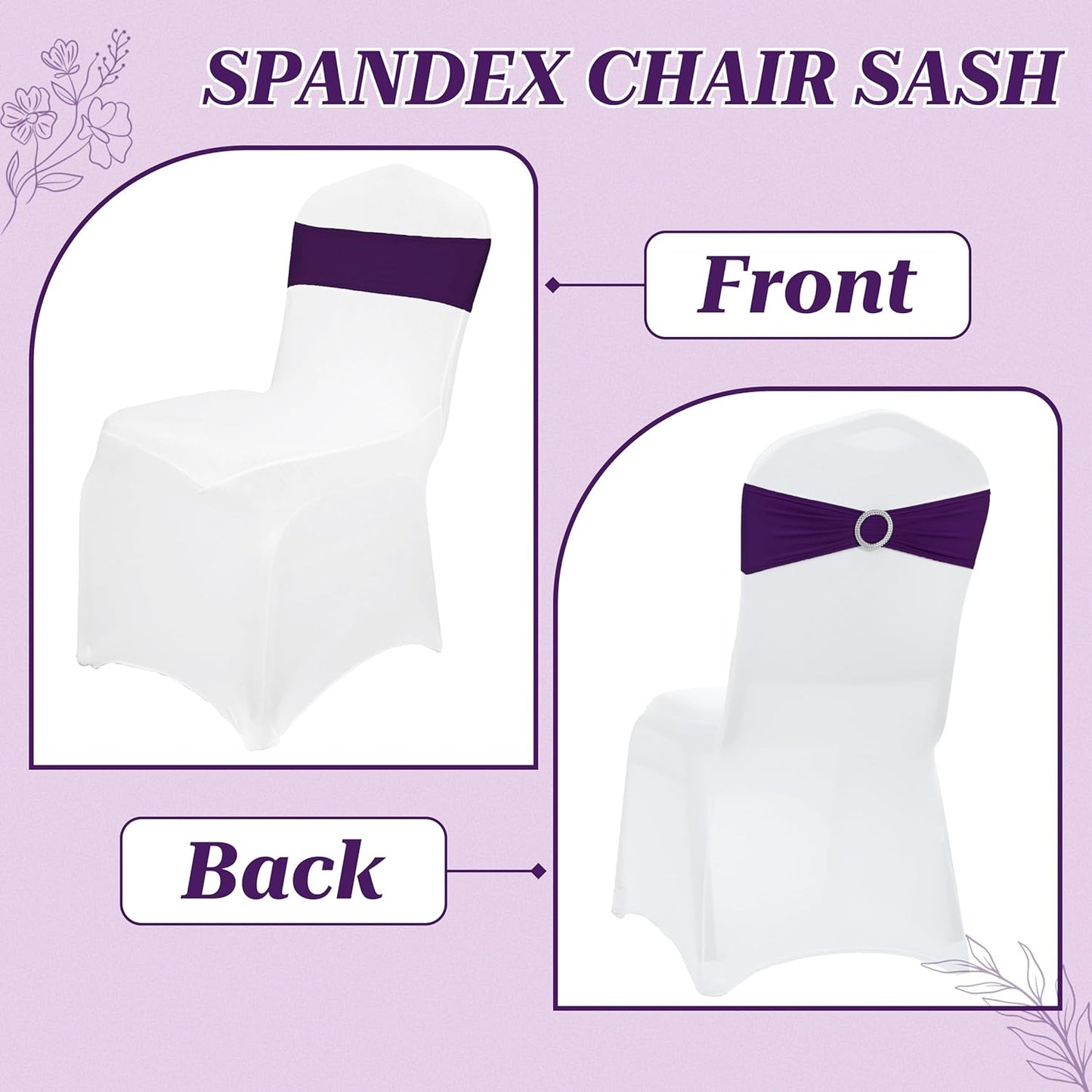 MDS Spandex Chair Sashes - Universal Fit Elastic Stretch Bands with Slider Bow - 125 Pack, Purple