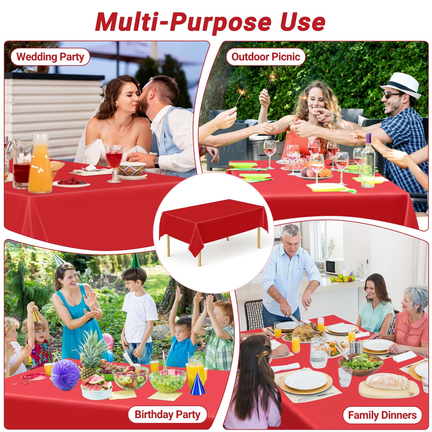 12 PCS Red Disposable Plastic Tablecloth, Party Red Plastic Table Cloth Disposable, Waterproof Smooth Table Cover, 54 X 108 IN Table Cloth Rectangle Table for Outdoor Events Birthdays Weddings Picnics