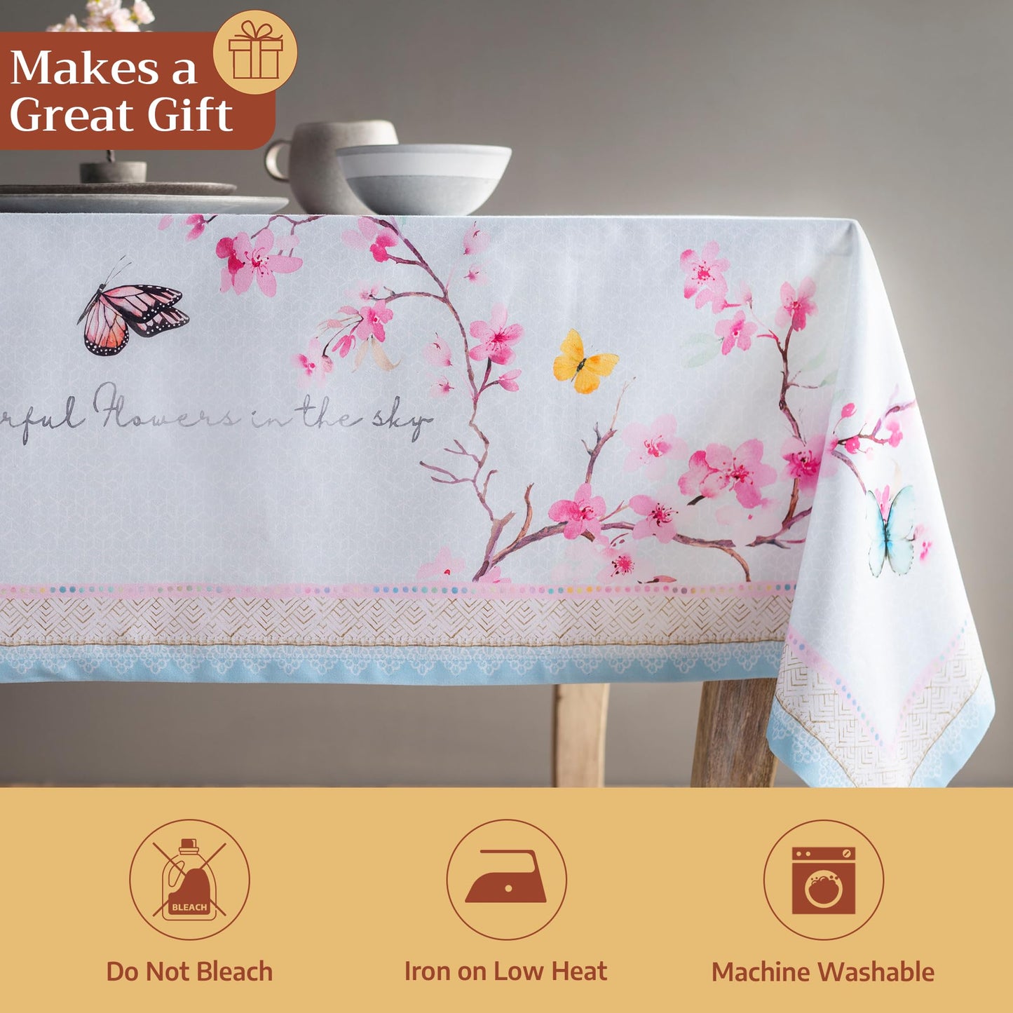 Maison d' Hermine Table Cloth Rectangle Table 100% Cotton 54 x 72 Inches Tablecloth Reusable Decorative for Dining Kitchen Room Farmhouse Home Gifts for Mothers Day Spring Summer - Blossoms in Spring