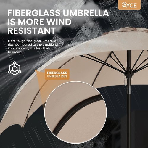 Ayge 9FT Large Outdoor Patio Umbrella - UV Resistant, Easy Tilt & Crank, Heavy-Duty Fiberglass Ribs, Beige