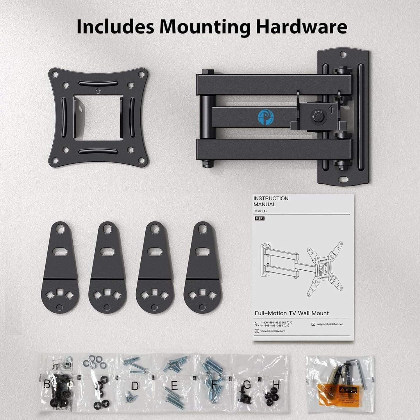 Pipishell Full Motion TV Wall Mount - Fits 13-43 Inch TVs & Monitors | Max VESA 200x200mm, 44lbs Capacity