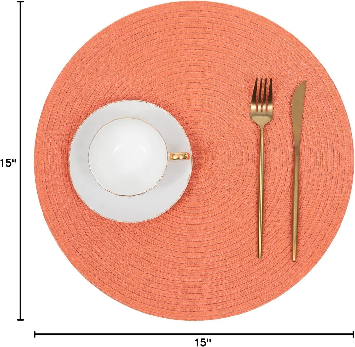SHACOS Round Braided Placemats Set of 6 Washable Cotton Polyester Round Placemats for Kitchen Table 15 inch Round Table Mats (Coral, 6)