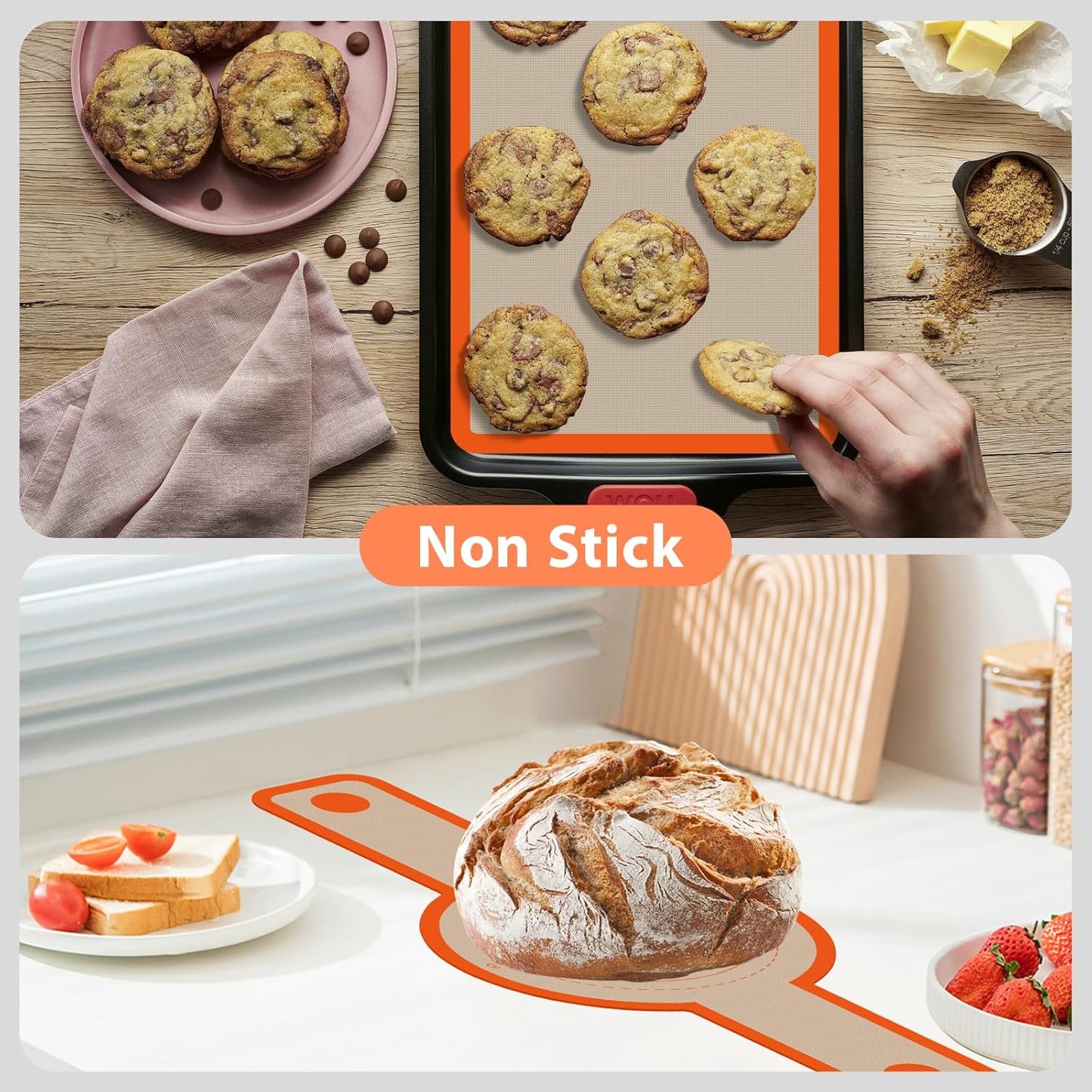 Skiennix Silicone Baking Mat Set - Nonstick Reusable Bread Sling & Loaf Pan Liners | 4-Piece Macaron & Pastry Mats