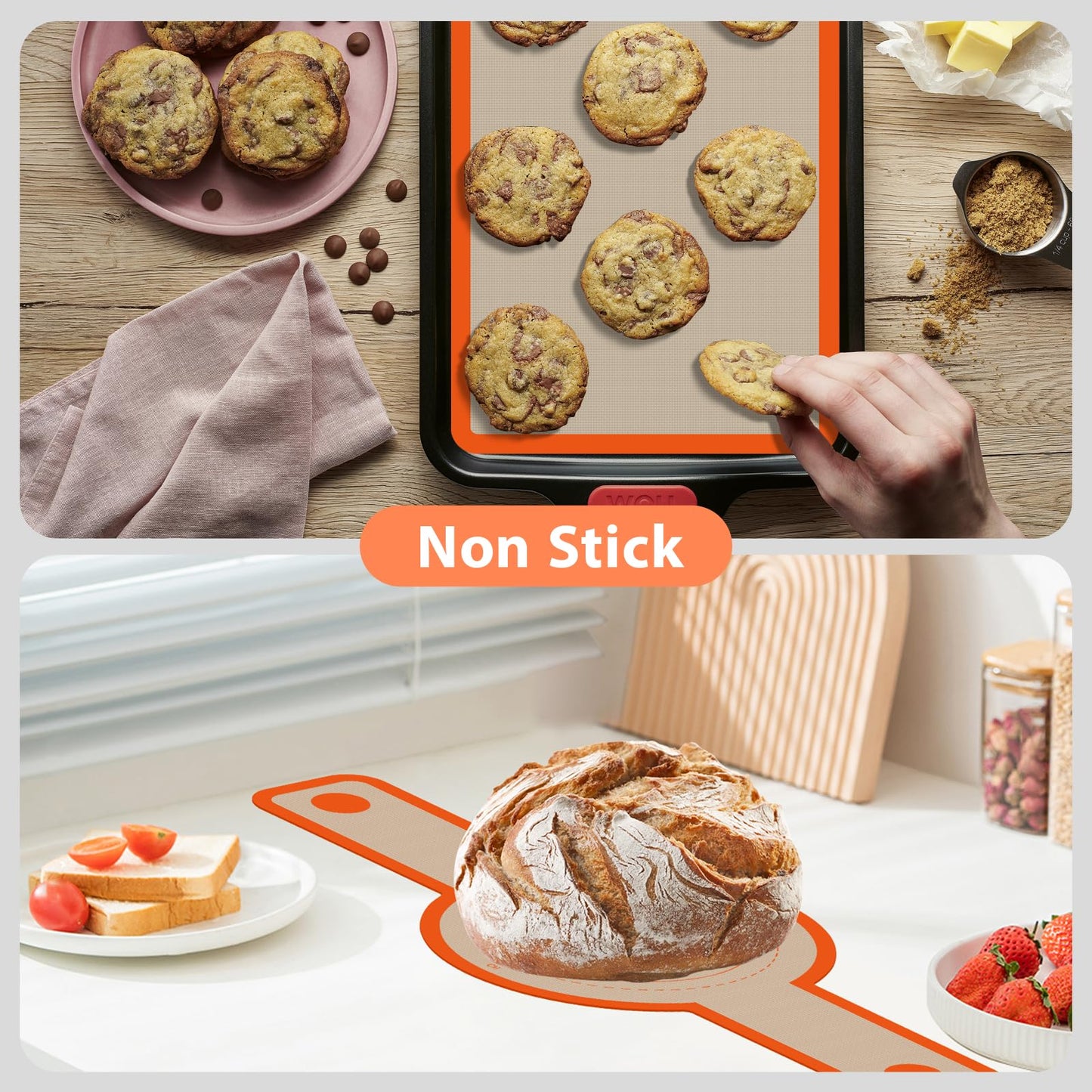 Silicone Baking Mat Set of 4, Nonstick Reusable Silicone Bread Sling & Loaf Pan Liners for Bread, Macaron Baking Mat for Macarons, Pastry
