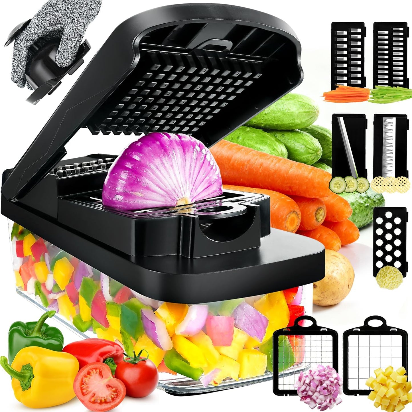 Skiennix Multifunctional Vegetable Chopper - Versatile Mandoline Slicer & Dicer with Container