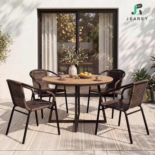JEAREY Rattan Dining Chairs Set of 4 - All-Weather Stackable Outdoor Seating for Lawn & Garden, Brown