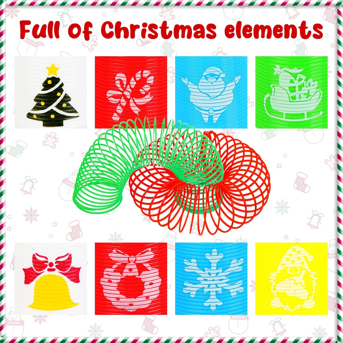 SULOLI 48 Pcs Christmas Mini Spring Toys, Xmas Coil Springs Stocking Stuffers Fidget Toys for Kids Christmas Party Favors Goodie Bag Fillers