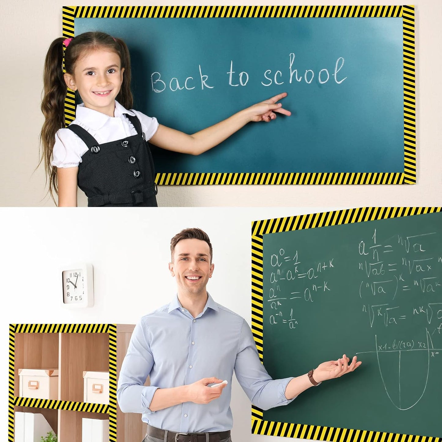 Outus Bulletin Board Borders - 68 Ft Construction Theme Decor with Yellow Stripes for Classroom & Parties